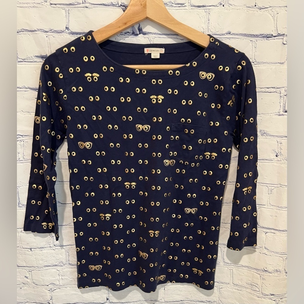 Crewcuts Navy With Gold Eyes Long Sleeved Shirt Size 14